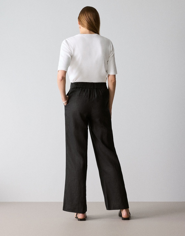 Trenery - Linen Pintuck Detail Wide Leg Pant in Black