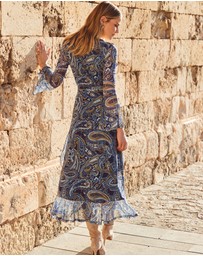 Sosandar - Paisley Print Mesh Wrap Front Fit & Flare Dress