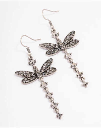 Lovisa - Antique Silver Dragonfly Drop Earrings