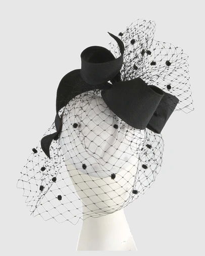 Max Alexander - White & Black Pillbox with Veil Fascinator