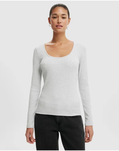 Cotton On - Scoop Neck Rib Long Sleeve Top