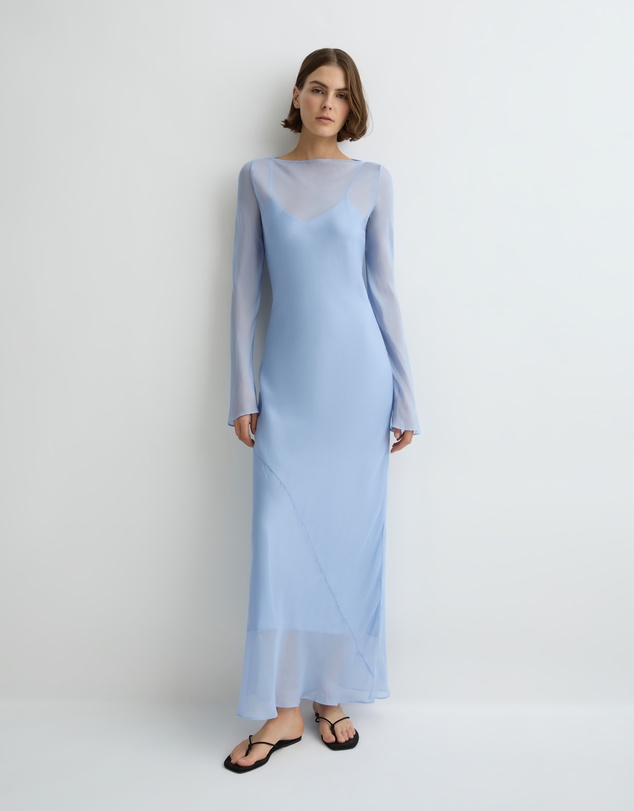 BONDI BORN - Capri Silk Bias Long Dress - Sky