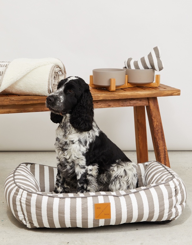 Mog & Bone - Bolster Dog Bed - Latte Hampton Stripe Print