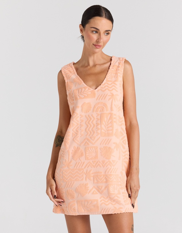 Poolside Paradiso - Mai Tai V Tunic Towelling Dress - Peach