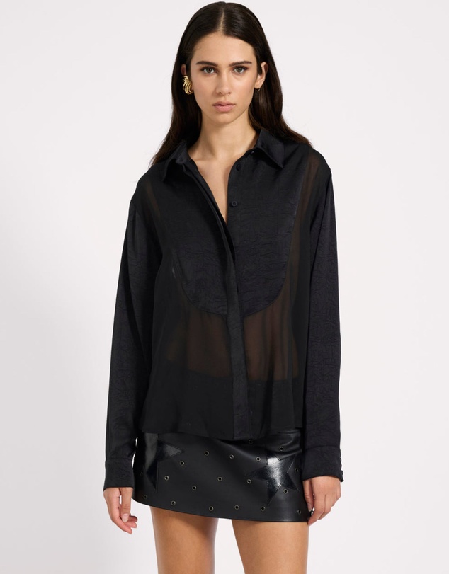 ONE TEASPOON - Sheer Panel Tuxedo Shirt - Black