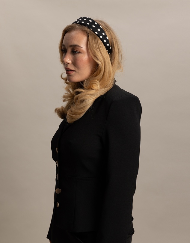 Morgan & Taylor - Sloane Headband in Black with White Polka Dots