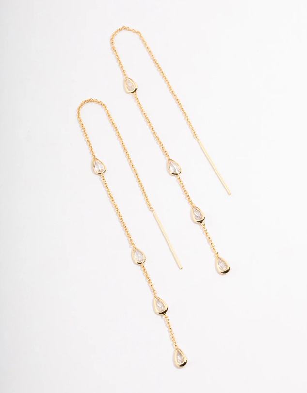 Lovisa - Gold Plated Station Pear Thread Through Earrings
