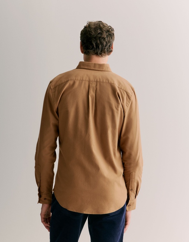 Trenery - Regular Fit Cotton Herringbone Shirt in Camel