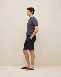 Trenery - Linen Cotton Rib Stripe Knit T-shirt in Navy