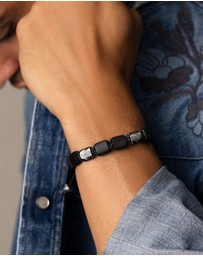Nialaya Jewellery - The Dorje Flatbead Collection - Matte Onyx and Silver