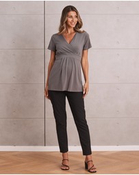 Angel Maternity - Maternity Crossover Short Sleeve V-Neck Work Top