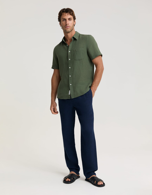 Sportscraft - Short Sleeve Yarn Dyed Linen Shirt