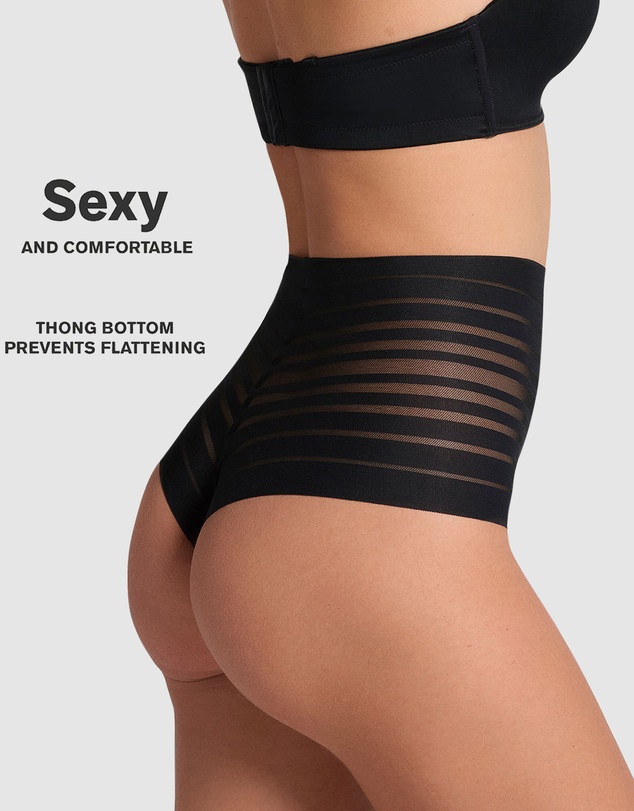 Leonisa - Sheer Stripe Tummy Compression High Waist Thong