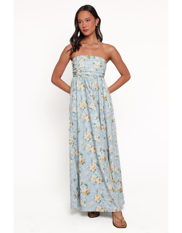 Petal & Pup - Ivara Strapless Maxi Dress - Blue Vintage Floral