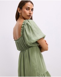 The Fated - Empire Waist Puff Sleeve Tiered Maxi Dress