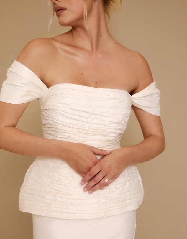 Six Stories - Gathered Bardot Peplum Midi Dress