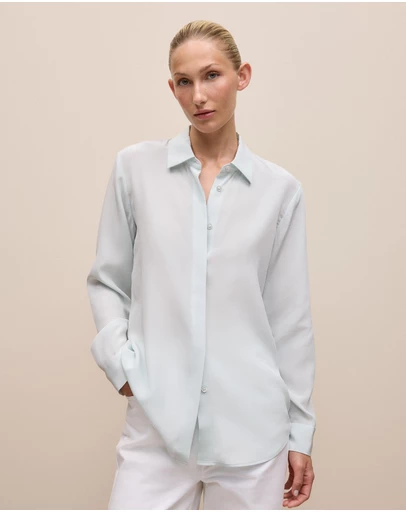 Trenery - Silk Concealed Placket Shirt in Faint Blue