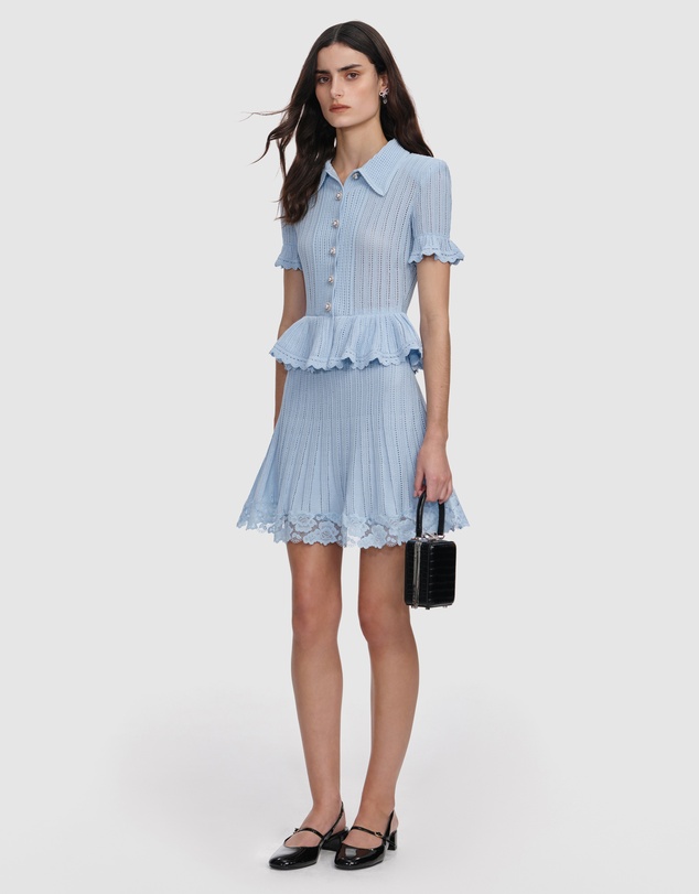 Self Portrait - Pointelle Peplum Knit Mini Dress