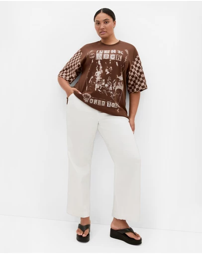 City Chic - Plus size Ink & Essence Oversized Cotton Tee - chocolate