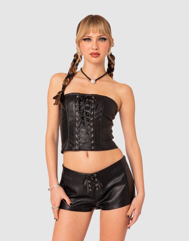 EDIKTED - Wilde lace up faux leather corset