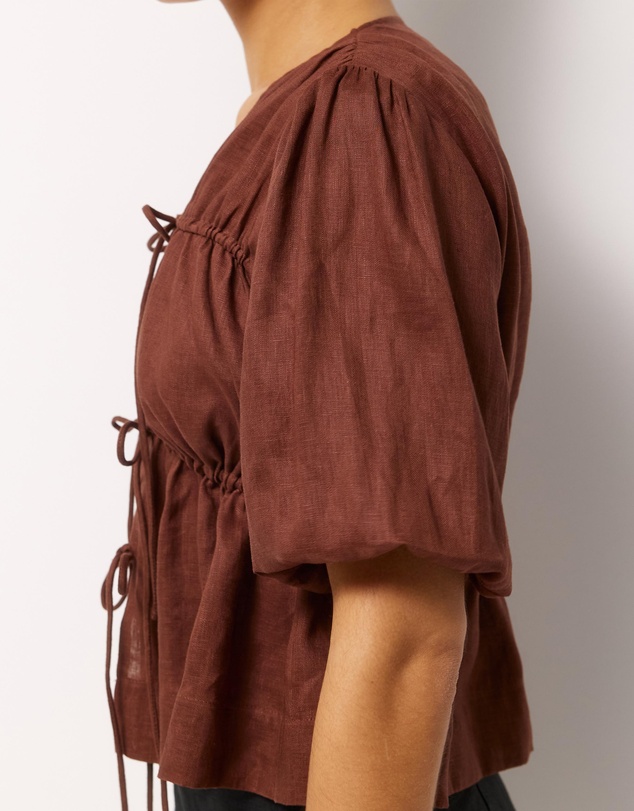 AERE - Linen Gathered Tie Front Top