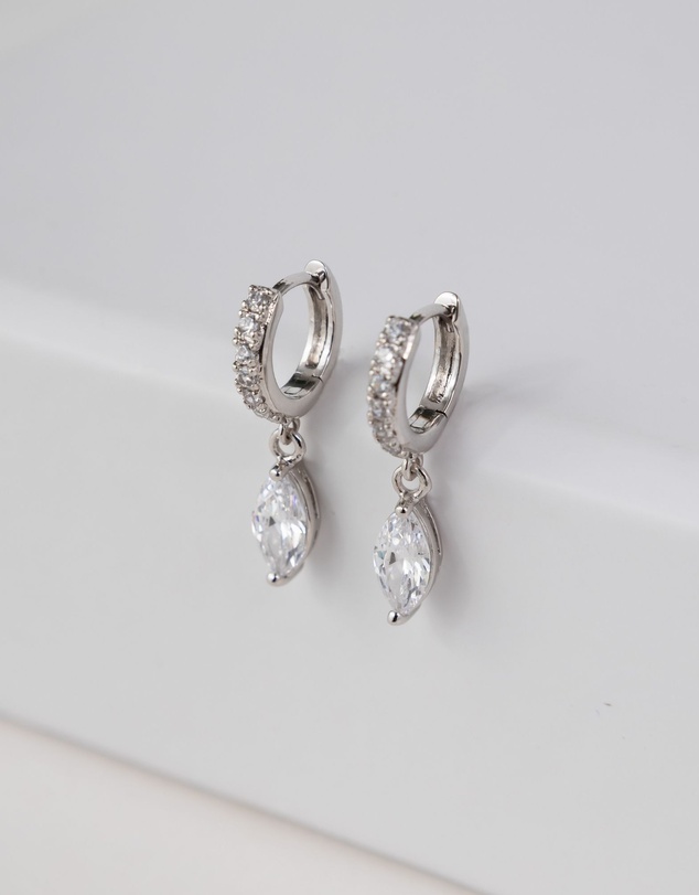 Wanderlust + Co - Marquise Silver Baby Huggie Earrings