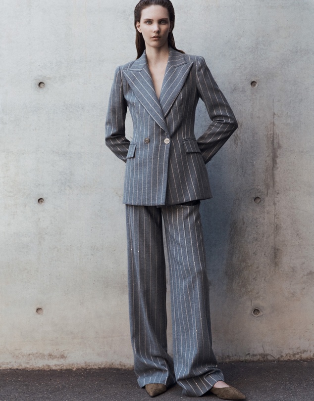 Carla Zampatti - Slate Italian Wool Pinstripe Double Breasted Blazer