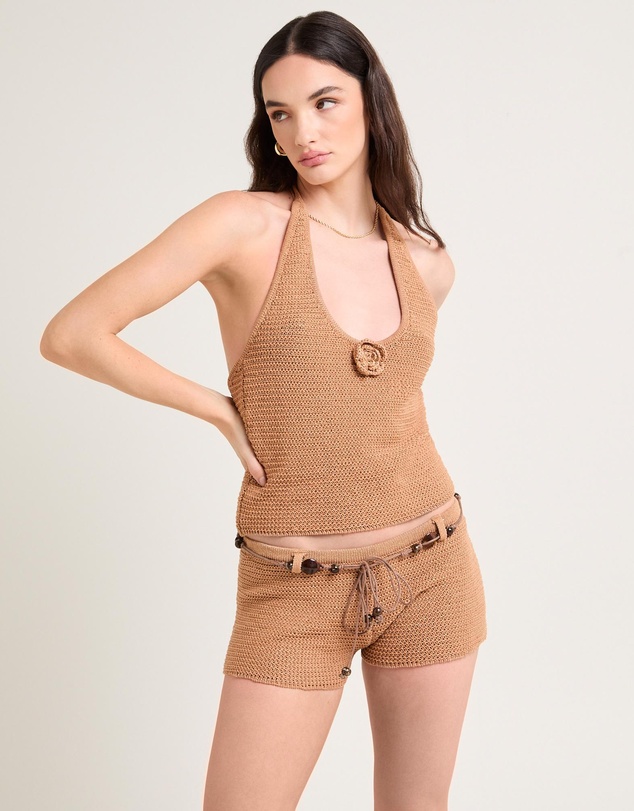 Alice In The Eve - Clara Metallic Knit Halter Top