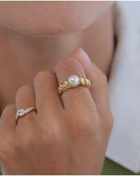 Elli Jewelry - Ring Pearl 925 Sterling Silver Gold-Plated