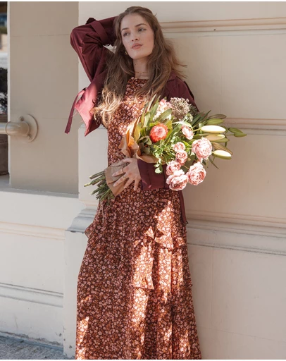 Petal & Pup - Lorrie Maxi Dress - Brown Ditsy Floral