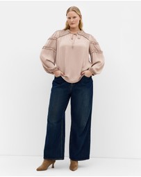 City Chic - Plus size Drama Queen Long Sleeve Shirt - stone