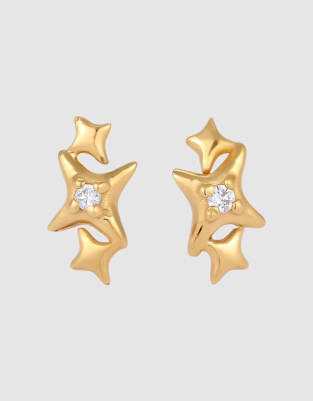 Elli Jewelry - Zirconia Star Stud Earrings in Gold-Plated 925 Silver