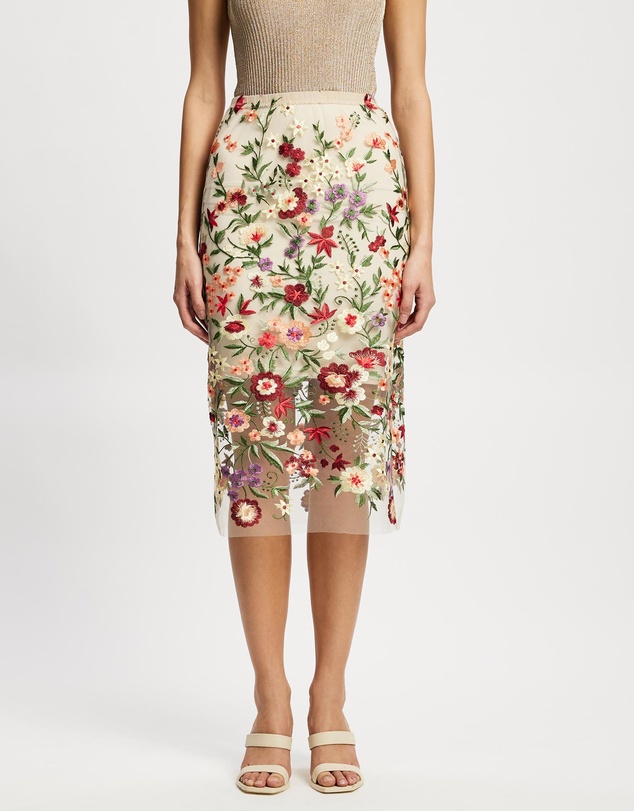 Lindsay Nicholas New York - Floral Sheer Lace Skirt with Underskirt