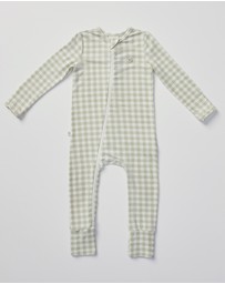 Grow Kindly - Warm Zippee Baby Romper in Gumleaf Gingham (0.5 TOG)