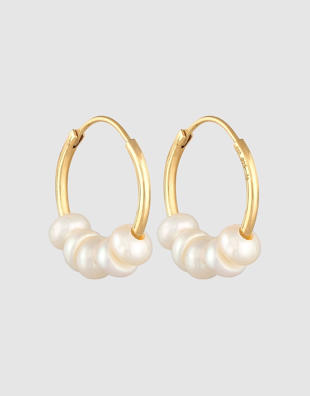 Elli Jewelry - Freshwater Pearl Hoop Earrings in Gold-Plated 925 Silver