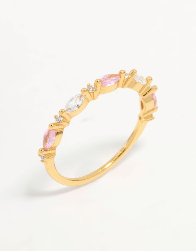Lovisa - Gold Plated Sterling Silver Alternating Marquise Round Cubic Zirconia Ring
