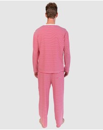 Sant And Abel - Men's Jersey Red Stripe Henley Top