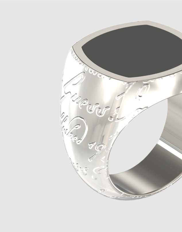 GUESS - Silver-Tone Black Onyx Signet Ring