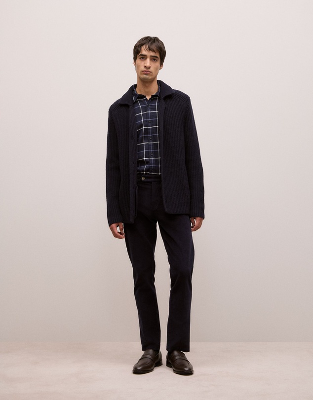 Trenery - Brushed Cotton Yarn Dyed Check Shirt in Navy