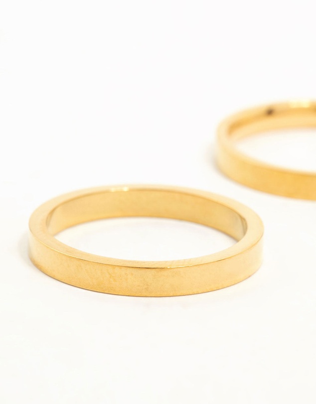 Lovisa - Waterproof Gold Plated Stainless Steel Cubic Zirconia Band Rings 2-Pack