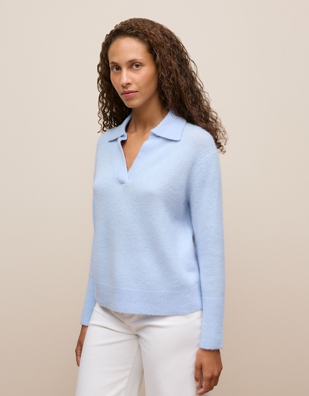 Trenery - Alpaca Merino Blend Polo in Soft Blue
