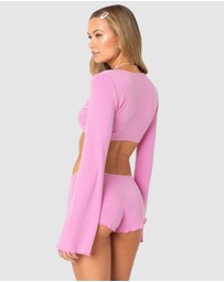 EDIKTED - Cherrie Tie Front Pointelle Top