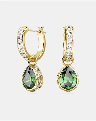 Swarovski - Chroma drop earrings, Pear cut, Green, Gold-tone plated