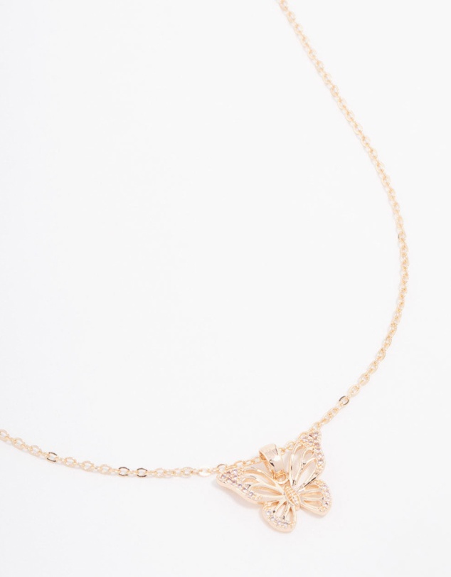 Lovisa - Gold Plated Cubic Zirconia Butterfly Necklace