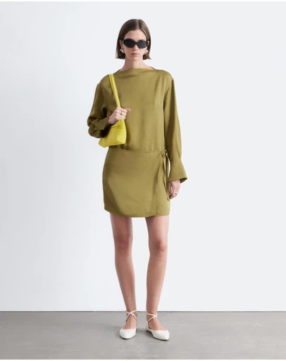 & Other Stories - Satin Tie-Closure Mini Dress