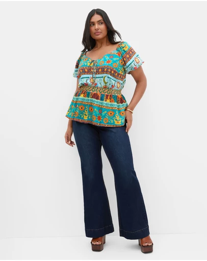 City Chic - Amaria Print Tie Front Top