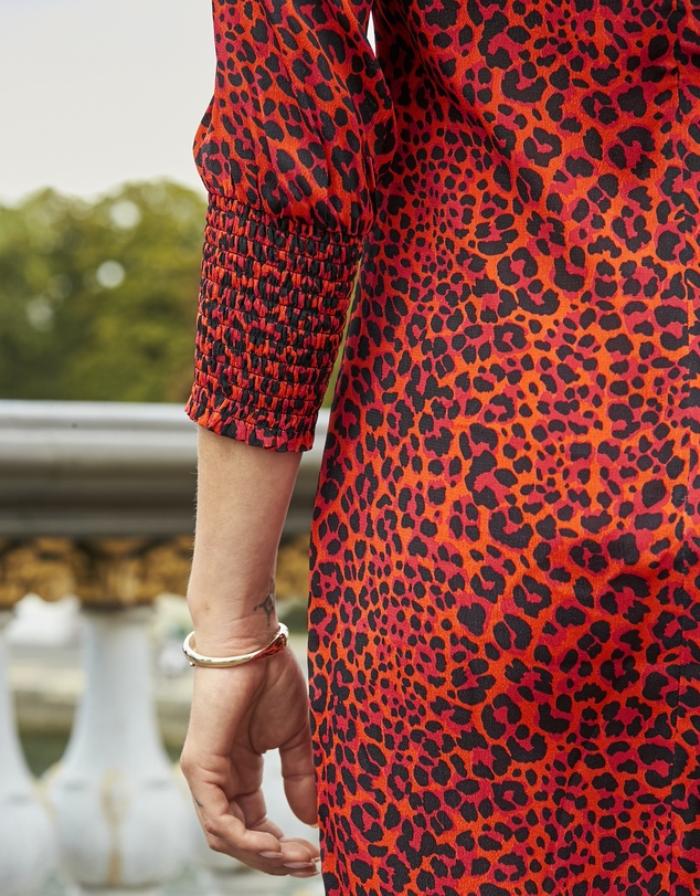 Sosandar - Leopard Print Shirred Sleeve Shift Dress