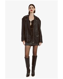 Bardot - Oversized Leather Biker Jacket