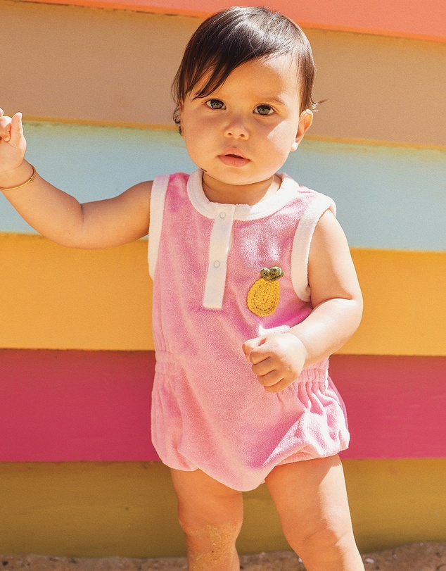 Rock Your Baby - Pineapple Goldie Terry Baby Romper in Pink