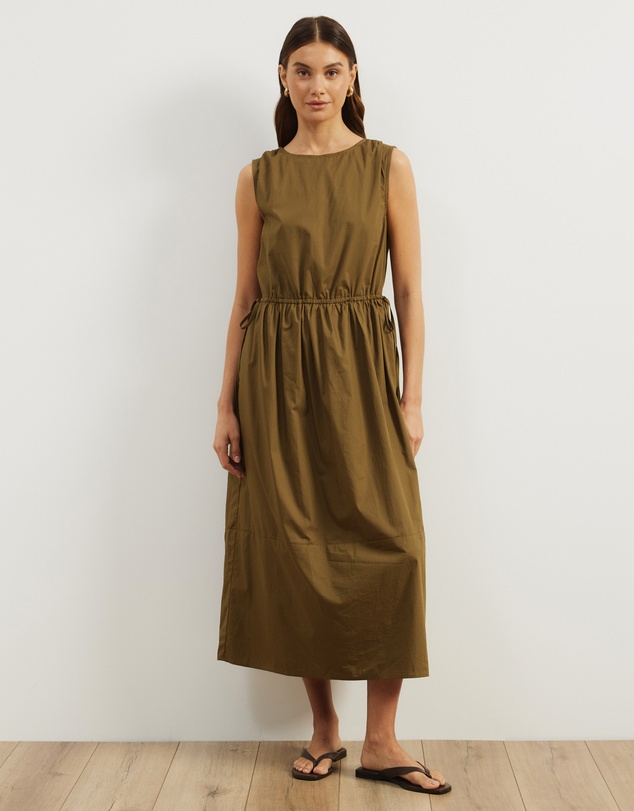 Atmos&Here - Cora Drawstring Poplin Midi Dress